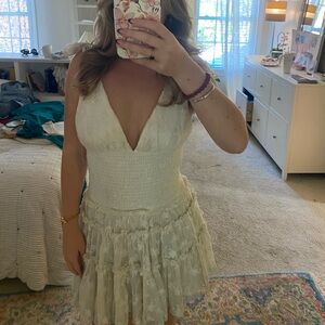 REVOLVE Cream Lace Mini Dress